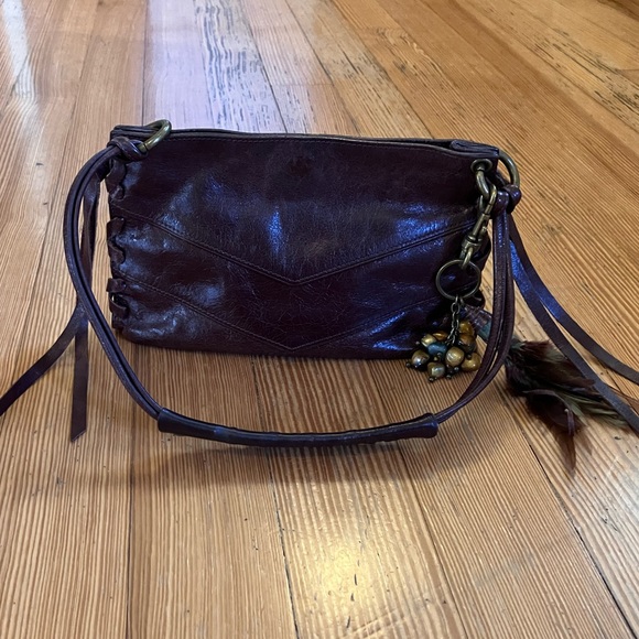 Via Spiga Leather Side Lace up Shoulder Bag with Feather Charm Detail - Picture 6 of 14